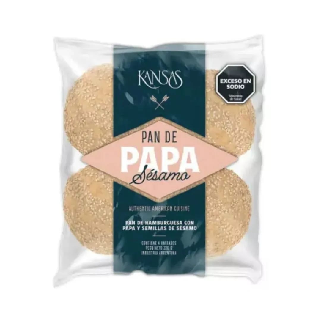KANSAS - Pan de Hamburguesa de papa c/sesamo blanco x 4un.