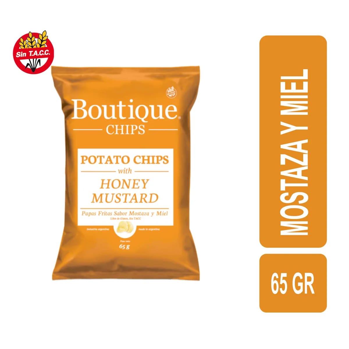 BOUTIQUE CHIPS-Papas sabor Mostaza y Miel x 65 g SIN TACC