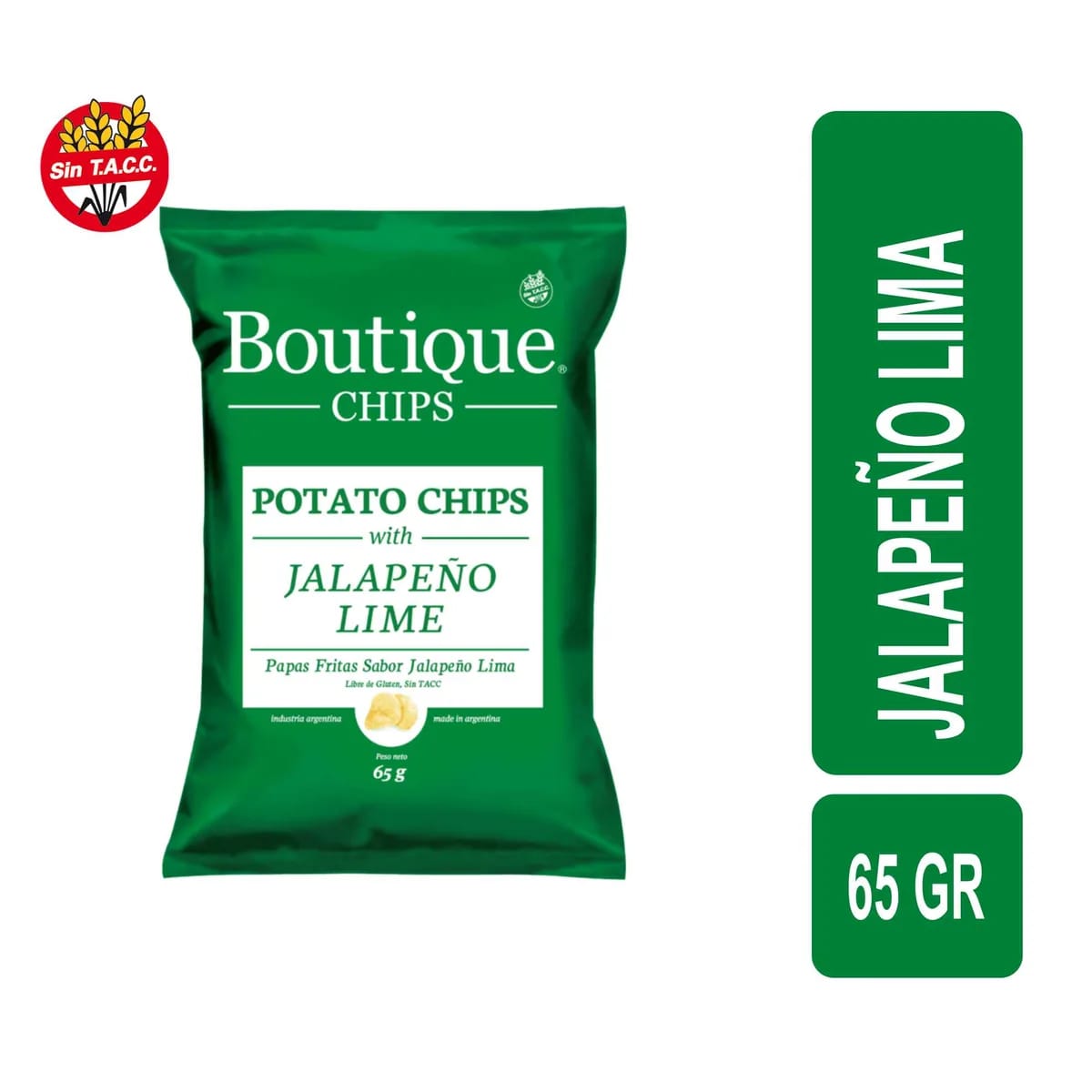 BOUTIQUE CHIPS-Papas Sabor Jalapeño Lima x 65 g SIN TACC