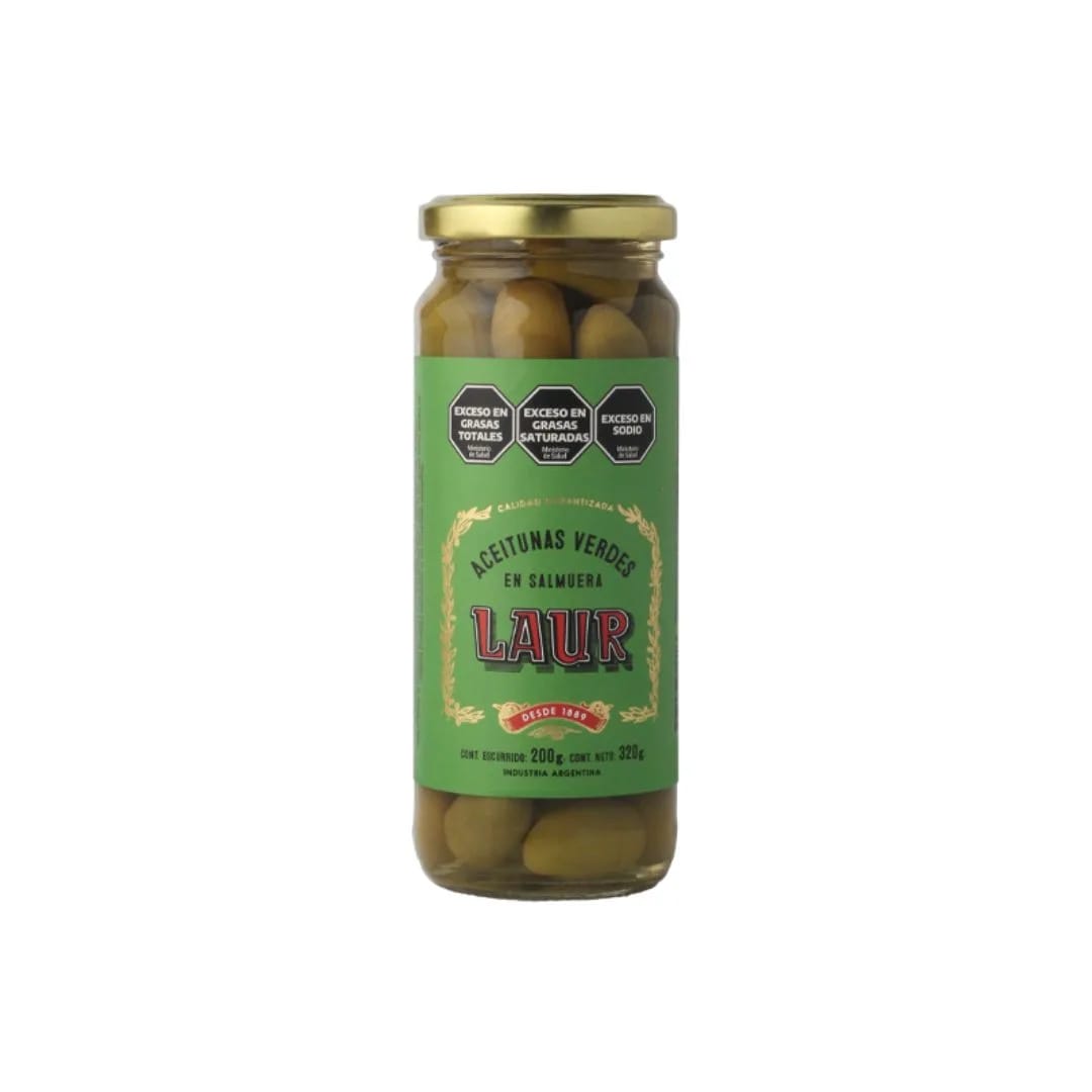 LAUR - Aceitunas Verdes GRANDES 200gr. TAPA VERDE