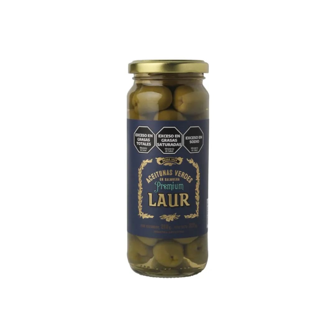 LAUR - Aceitunas Verdes PREMIUM 200gr. TAPA AZUL