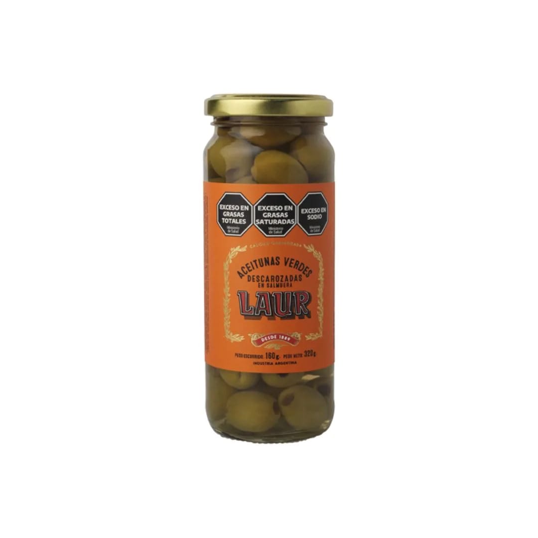 LAUR - Aceitunas Verdes DESCAROZADAS 160gr. TAPA NARANJA