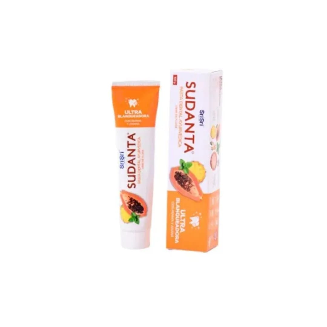 SRI SRI - Sudanta - Pasta Dental Papaya Anana "NARANJA" ULTRA BLANQUEADORA 50gr